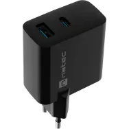 Ładowarka sieciowa Natec Ribera GaN 45W NUC-2143 - 1x USB-C, 1x USB-A, Czarna