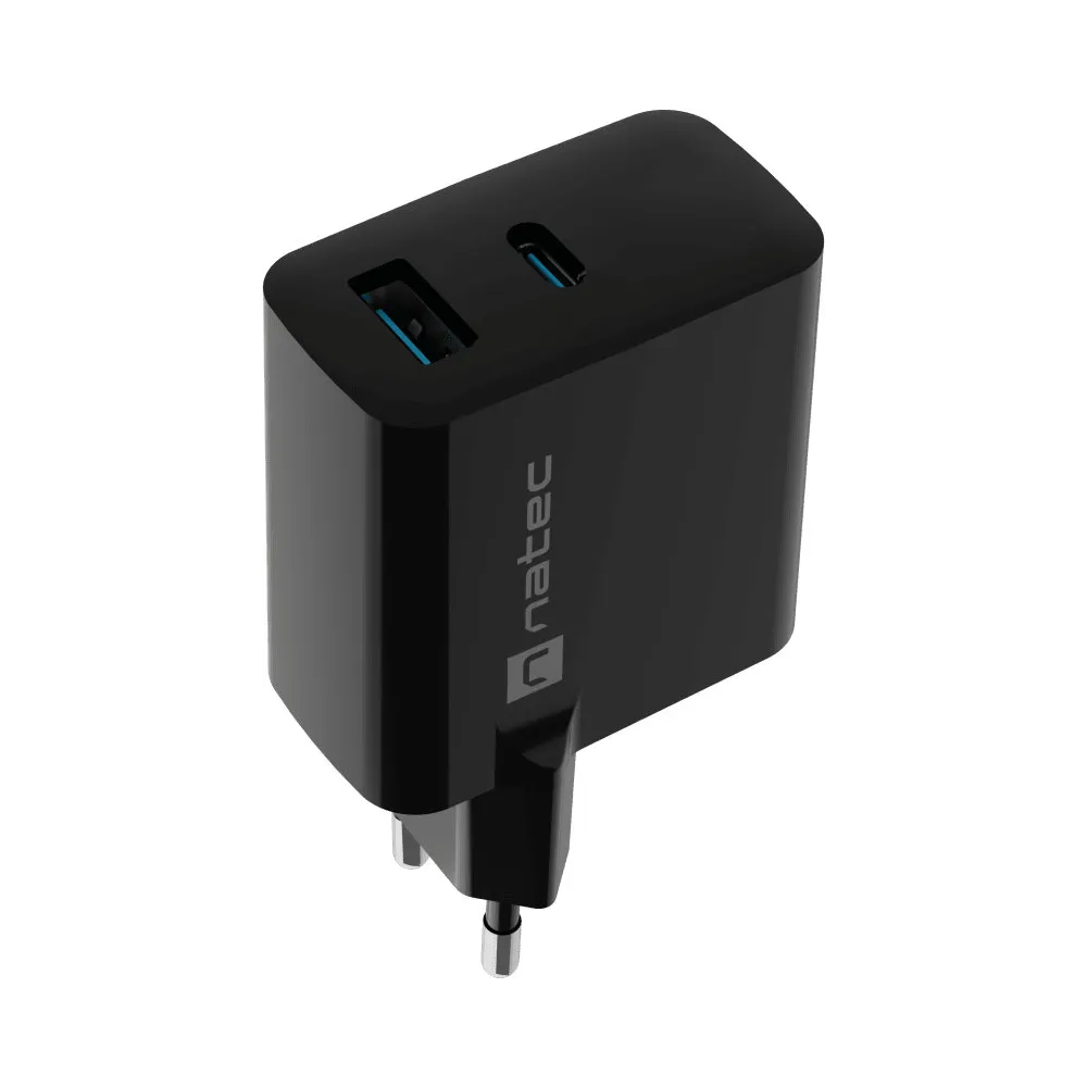 Ładowarka sieciowa Natec Ribera GaN 45W NUC-2143 - 1x USB-C, 1x USB-A, Czarna