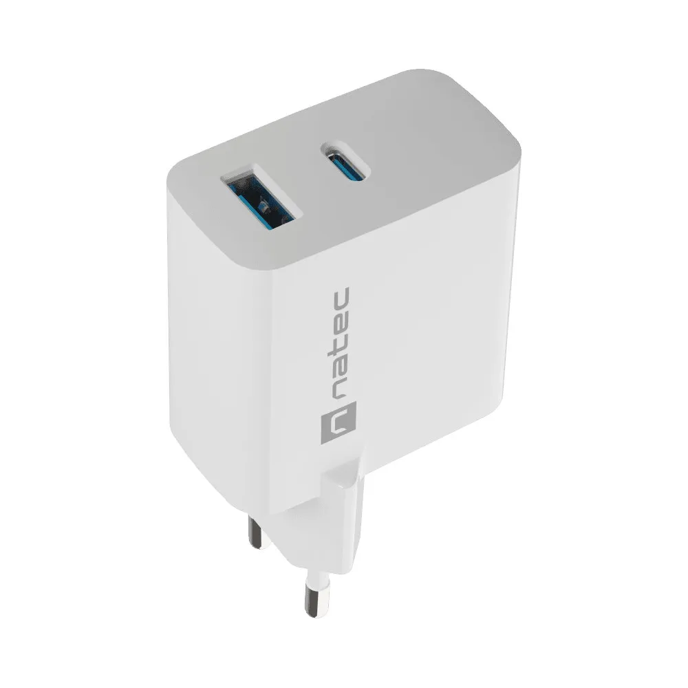Ładowarka sieciowa Natec Ribera GaN 45W NUC-2142 - 1x USB-C, 1x USB-A, Biała