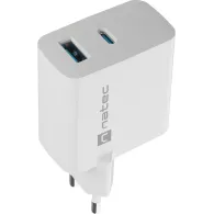 Ładowarka sieciowa Natec Ribera GaN 65W NUC-2144 - 1x USB-C, 1x USB-A, Biała
