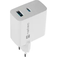 Ładowarka sieciowa Natec Ribera GaN 65W NUC-2144 - 1x USB-C, 1x USB-A, Biała