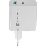 Ładowarka sieciowa Natec Ribera GaN 65W NUC-2144 - 1x USB-C, 1x USB-A, Biała