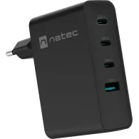 Ładowarka sieciowa Natec Ribera GaN 100W NUC-2234 - 3x USB-C, 1x USB-A, Czarna