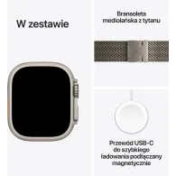 Smartwatch Apple Watch Ultra 3 MF0E4QP/A - 49 mm GPS + Cellular, naturalny tytan z nat. tytanową bransoletą mediolańską, L