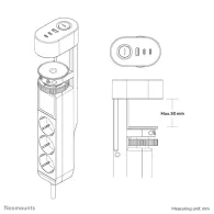 Biurkowa listwa zasilająca Neomounts by Newstar DS22-840BL6 - 3 gniazda, 2x USB-C, 1x USB-A, Czarna