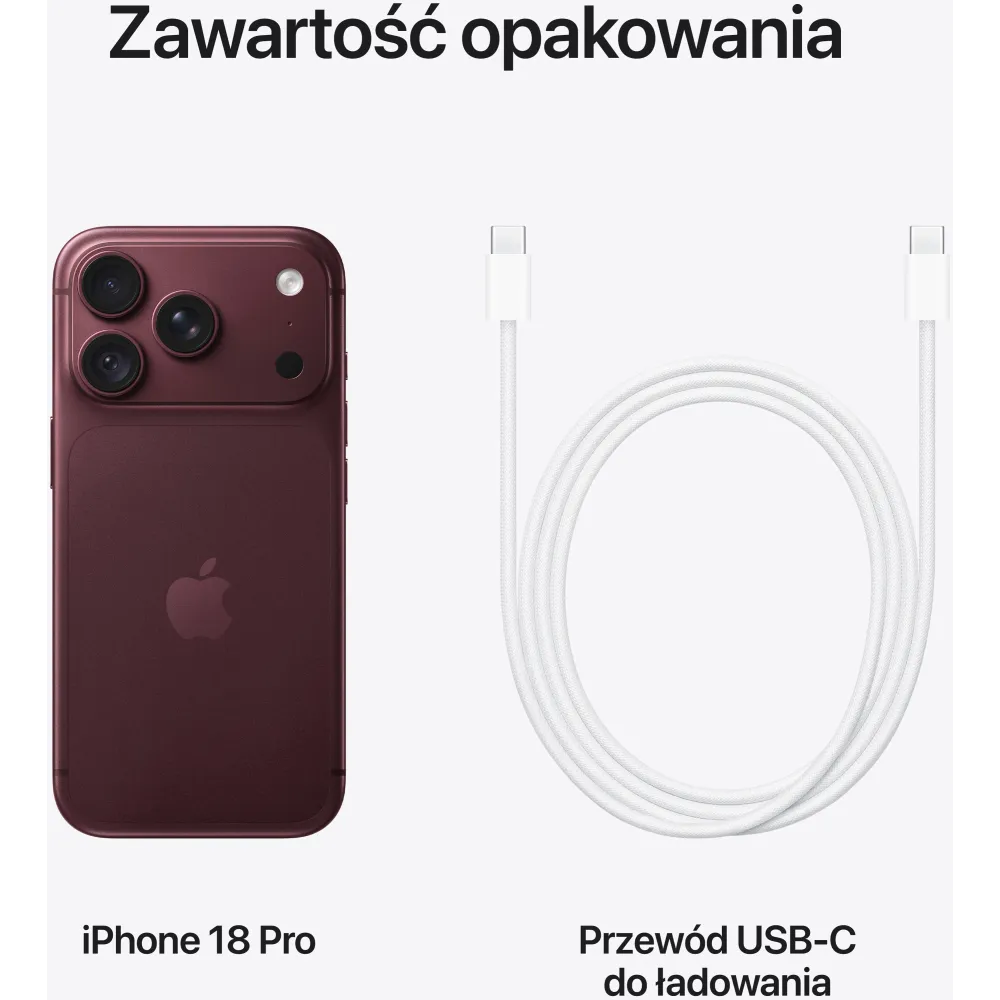 Smartfon Apple iPhone 18 Pro MJT14HX/A - A20 Pro/6,3" 2622x1206/1TB/RAM 12GB/5G/Burgundowy/48, 48+18Mpix/iOS/1 rok Carry-in