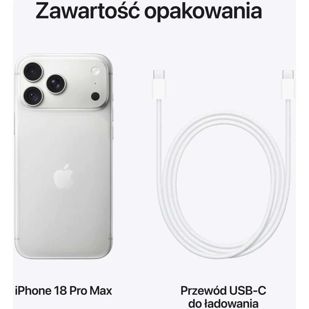 Smartfon Apple iPhone 18 Pro Max MJXY4HX/A - A20 Pro/6,9" 2868x1320/1TB/RAM 12GB/5G/Srebrny/48, 48+18Mpix/iOS/1 rok Carry-in - zdjęcie