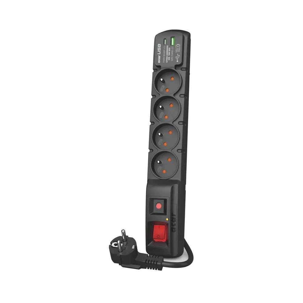 Listwa antyprzepięciowa Acar F4 USB A+C W2440 - 4 gniazda/3 m/Czarna