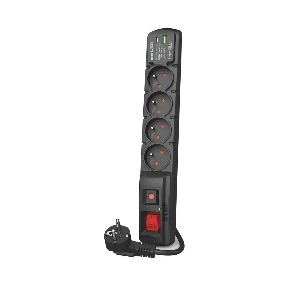 Listwa antyprzepięciowa Acar F4 USB A+C W2441 - 4 gniazda/5 m/Czarna