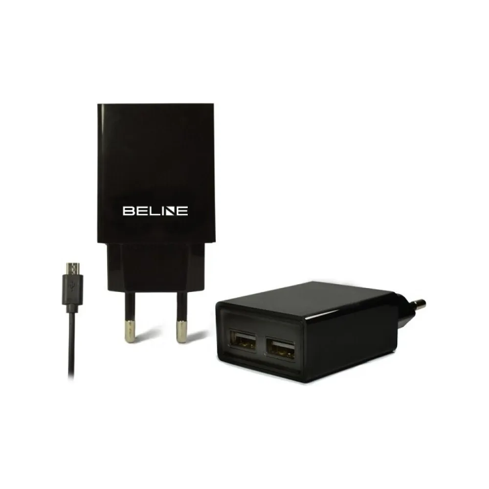 Ładowarka sieciowa Beline 10W BELI0011 - 2x USB-A, kabel microUSB, 2A, Czarna