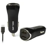 Ładowarka samochodowa Beline BELI0005 - 2x USB-A, kabel USB-C, 2,1A, Czarna