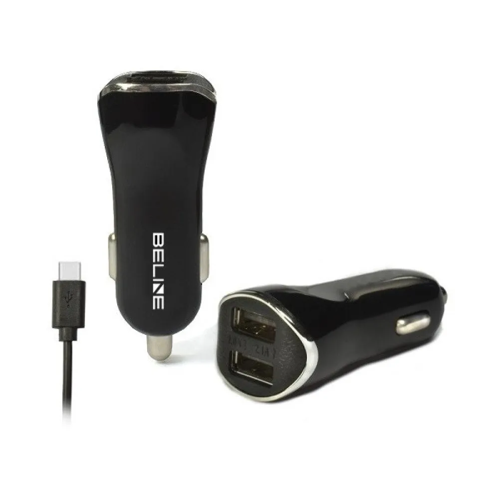 Ładowarka samochodowa Beline BELI0005 - 2x USB-A, kabel USB-C, 2,1A, Czarna