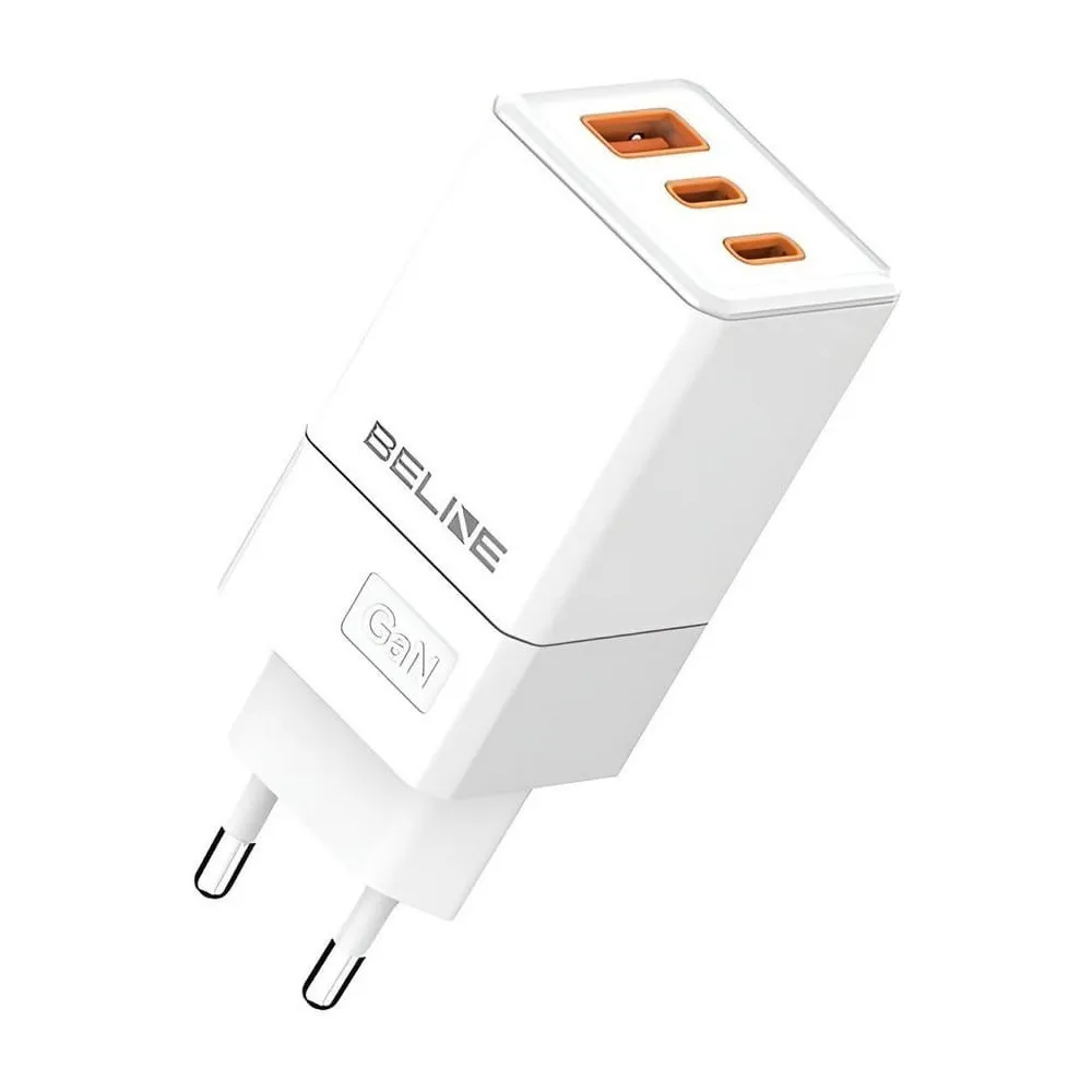 Ładowarka sieciowa Beline 65W GaN BELI02749 - 2x USB-C, USB-A, Bez kabla, Biała