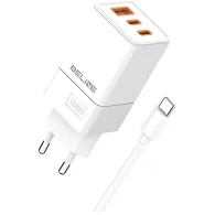 Ładowarka sieciowa Beline 65W GaN BELI02751 - 2x USB-C, USB-A, Kabel USB-C, Biała