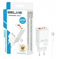 Ładowarka sieciowa Beline 65W GaN BELI02751 - 2x USB-C, USB-A, Kabel USB-C, Biała
