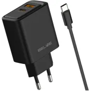 Ładowarka sieciowa Beline 45W GaN BLN2CB45C - 1x USB-C, 1x USB-A, PD 3.0, QC 3.0, Kabel USB-C, Czarna