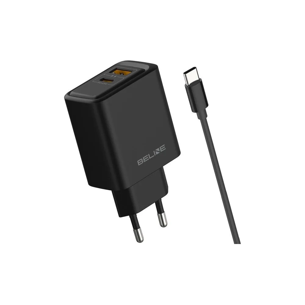 Ładowarka sieciowa Beline 45W GaN BLN2CB45C - 1x USB-C, 1x USB-A, PD 3.0, QC 3.0, Kabel USB-C, Czarna
