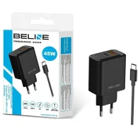 Ładowarka sieciowa Beline 45W GaN BLN2CB45C - 1x USB-C, 1x USB-A, PD 3.0, QC 3.0, Kabel USB-C, Czarna