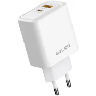 Ładowarka sieciowa Beline 45W GaN BLN2CW45 - 1x USB-C, 1x USB-A, PD 3.0, QC 3.0, Bez kabla, Biała