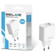 Ładowarka sieciowa Beline 45W GaN BLN2CW45 - 1x USB-C, 1x USB-A, PD 3.0, QC 3.0, Bez kabla, Biała