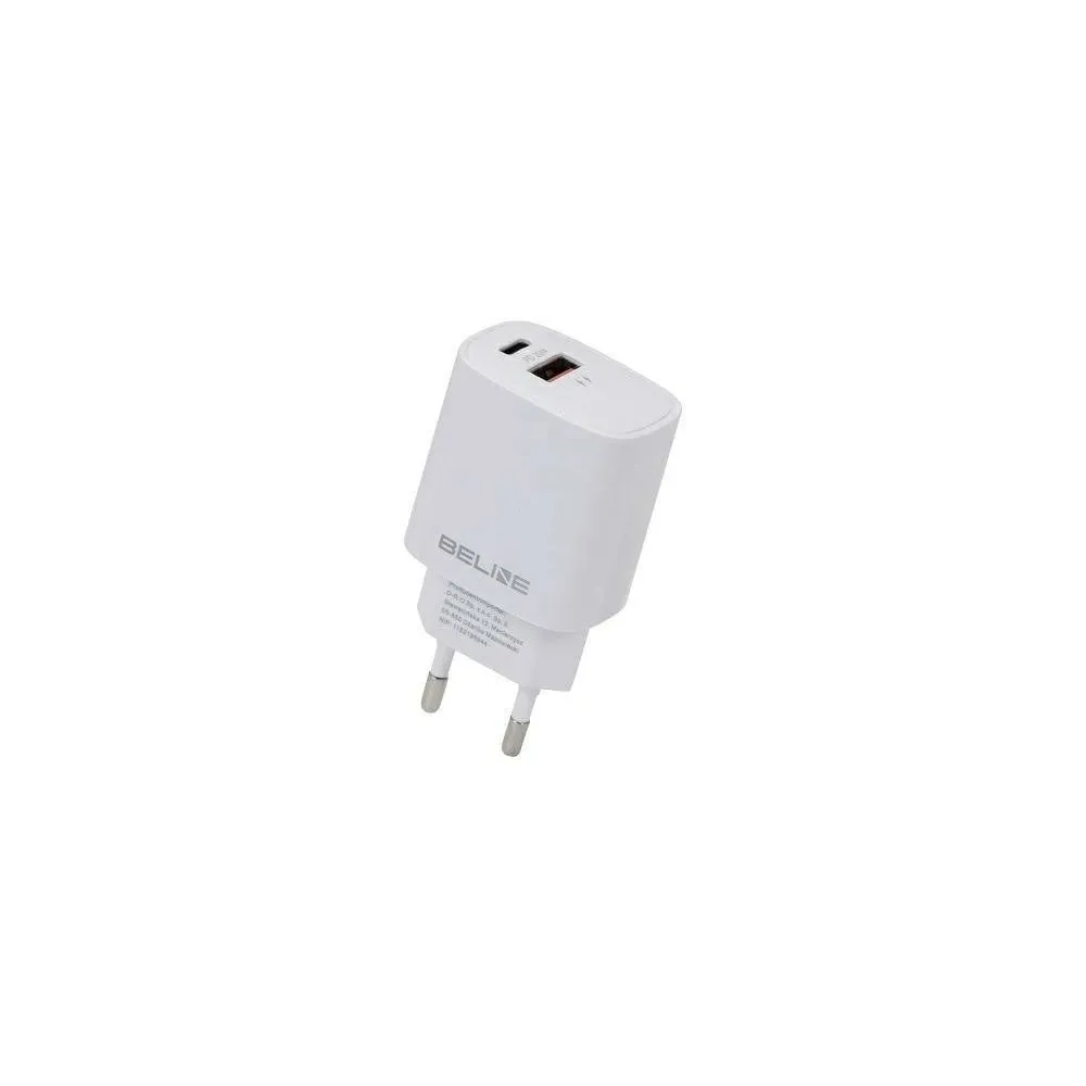 Ładowarka sieciowa Beline 20W BELI02160 - 1x USB-C, 1x USB-A, Biała