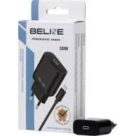 Ładowarka sieciowa Beline 30W GaN BELI02174 - USB-C, Kabel Lightning, Czarna