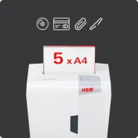 Niszczarka dokumentów HSM Shredstar X5 1043121 - ścinki 4,0x35mm/ 5 arkuszy 80 g/ kosz 18 l/ P-4, Biała