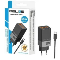 Ładowarka sieciowa Beline 65W GaN BLN3CB65C U65 PD+QC 65W - 2x USB-C, USB-A, Kabel USB-C, Czarna