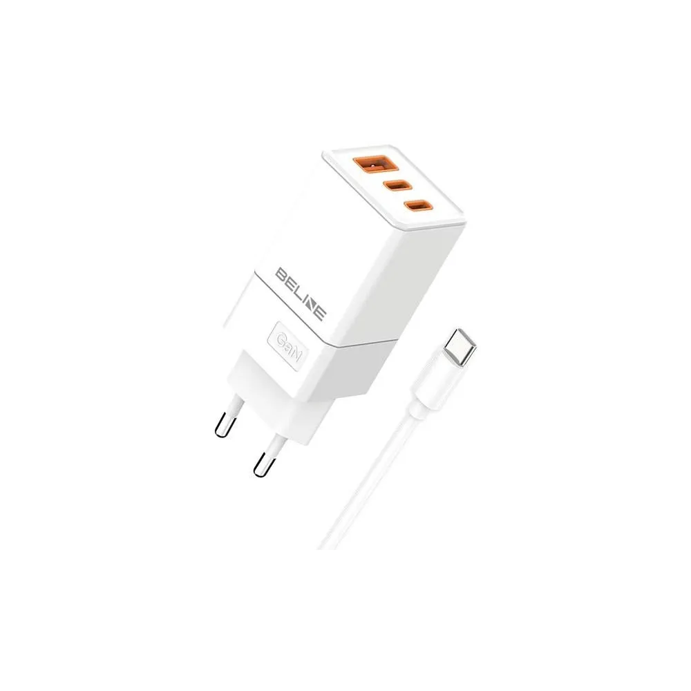 Ładowarka sieciowa Beline 65W GaN BLN3CW65C U65 PD+QC 65W - 2x USB-C, USB-A, Kabel USB-C, Biała
