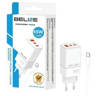 Ładowarka sieciowa Beline 65W GaN BLN3CW65C U65 PD+QC 65W - 2x USB-C, USB-A, Kabel USB-C, Biała