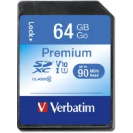 Karta pamięci Verbatim Premium U1 SDXC 64 GB 44024 - Class 10, UHS-1, V10, 90 MB/s, 10 MB/s, Czarna