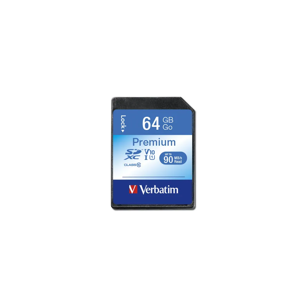 Karta pamięci Verbatim Premium U1 SDXC 64 GB 44024 - Class 10, UHS-1, V10, 90 MB/s, 10 MB/s, Czarna