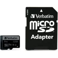 Karta pamięci Verbatim Pro U3 MicroSDHC 32 GB + adapter SD 47041 - Class 10 UHS-I|U1, Czarna