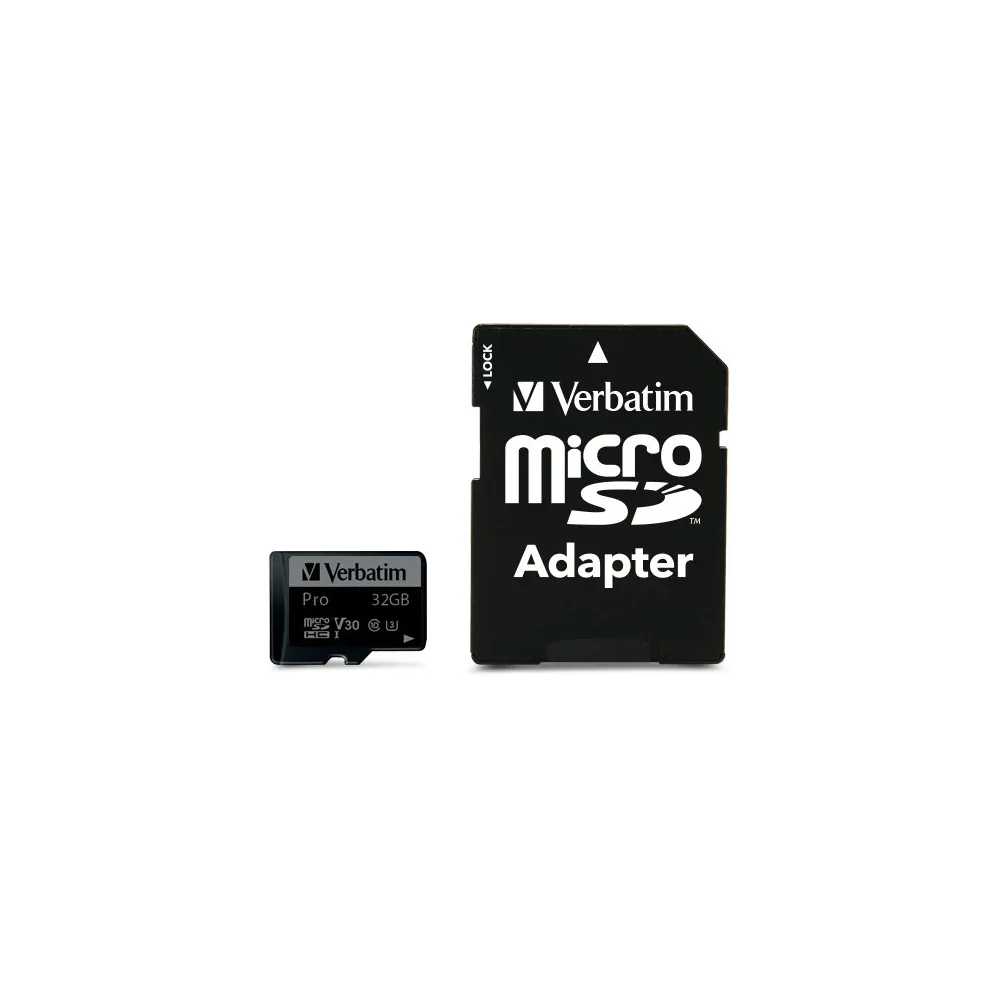 Karta pamięci Verbatim Pro U3 MicroSDHC 32 GB + adapter SD 47041 - Class 10 UHS-I|U1, Czarna
