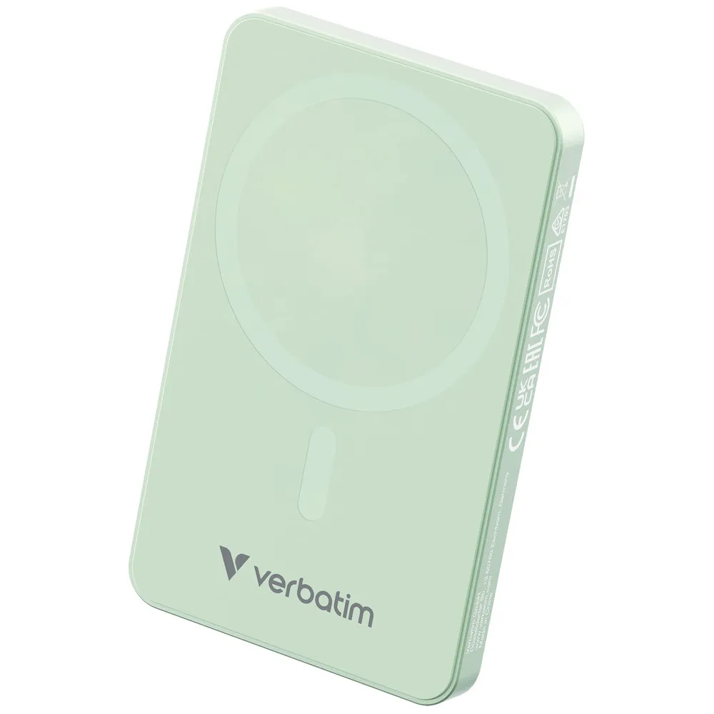 Powerbank Verbatim Charge 'n' Go Essentials 32226 - 5000 mAh, 15W magnetyczny, 20W przewodowy, USB-C, PD 3.0, QC 3.0, Zielony