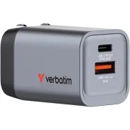 Ładowarka sieciowa Verbatim GNC-35 GaN Charger 35W 32200 - 1x USB-C, 1x USB-A, Szara