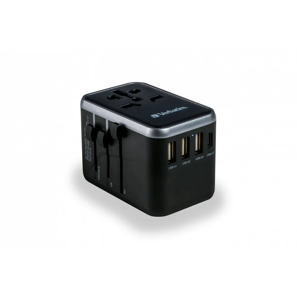 Ładowarka podróżna Verbatim UTA-04 49546 - 100-250V EU, USA, Japonia, Australia, UK, 2x USB-C, 3x USB-A, Czarna