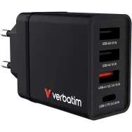 Ładowarka sieciowa Verbatim 4w1 GaN Charger 30W 49700 - 1x USB-C, 3x USB-A, Czarna