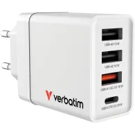 Ładowarka sieciowa Verbatim 4w1 GaN Charger 30W 49701 - 1x USB-C, 3x USB-A, Biała