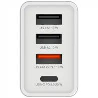 Ładowarka sieciowa Verbatim 4w1 GaN Charger 30W 49701 - 1x USB-C, 3x USB-A, Biała