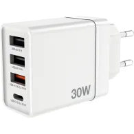 Ładowarka sieciowa Verbatim 4w1 GaN Charger 30W 49701 - 1x USB-C, 3x USB-A, Biała