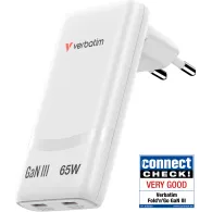 Ładowarka sieciowa Verbatim GaN Fold'n'Go 65W 32355 - 2x USB-C, PD 3.0, Biała