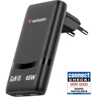 Ładowarka sieciowa Verbatim GaN Fold'n'Go 65W ANVE32354PLG - 2x USB-C, PD 3.0, Czarna