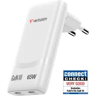 Ładowarka sieciowa Verbatim GaN Fold'n'Go 65W ANVE32355PLG - 2x USB-C, PD 3.0, Biała