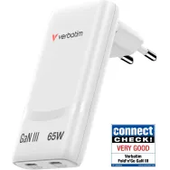 Ładowarka sieciowa Verbatim GaN Fold'n'Go 65W ANVE32355PLG - 2x USB-C, PD 3.0, Biała