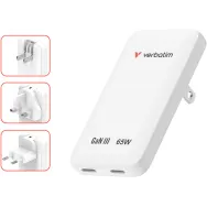 Ładowarka sieciowa Verbatim Essentials Slim GaN 65W 30281 - 2x USB-C, PD 3.0, Biała