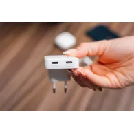 Ładowarka sieciowa Verbatim Essentials Slim GaN 65W 30281 - 2x USB-C, PD 3.0, Biała
