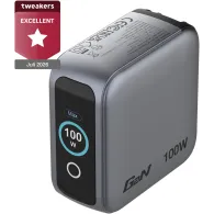 Ładowarka sieciowa Verbatim Mini GaN 100W Smart TFT ANVE30239PLG - 2x USB-C, 1x USB-A, UE/UK/USA, Szara