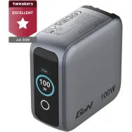 Ładowarka sieciowa Verbatim Mini GaN 100W Smart TFT ANVE30239PLG - 2x USB-C, 1x USB-A, UE/UK/USA, Szara