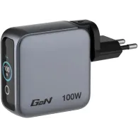 Ładowarka sieciowa Verbatim Mini GaN 100W Smart TFT ANVE30239PLG - 2x USB-C, 1x USB-A, UE/UK/USA, Szara